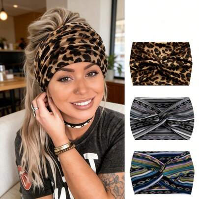 3 Pcs Set Of Bohemian Headbands For Women - Colorful Stripes ZigzagDesigns, Elastic Non-Slip Sweatbands - Great For Yoga, Running Sports - Soft Material - An Excellent Gift For Fitness Lovers