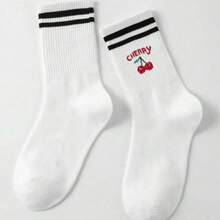1/2 Pairs Women Casual Striped Pattern Breathable Moisture-Wicking Crew Socks, Suitable For Spring - Multicolor - View 11