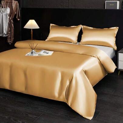 3 piezas Juego de ropa de cama de satén lavado minimalista, Juego de ropa de cama suave y cómodo de 3 piezas, Fresco y suave, Adecuado para dormir desnudo, Incluye 1 funda nórdica + 2 fundas de almohada, Sin relleno, Transpirable y absorbe la humedad, Lavable a máquina, Adecuado para dormitorio principal, habitación de invitados, dormitorio, todas las estaciones