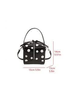 Fashionable Women's Handbag, Polka Dot Box Shaped Mini Crossbody Bag, Niche Design - Black - View 11