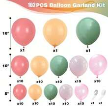 104 piezas Kit de arco de globos verde y rosa, set de guirnalda de globos de cumpleaños verde, rosa y albaricoque de 5, 10 y 18 pulgadas para decoración de fiestas, bodas y aniversarios - Ver 3