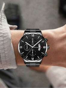 Set de 4 piezas de reloj de moda de negocios para hombres | Reloj + Anillo + Collar + Pulsera, que muestra solemnidad y creencia, regalo perfecto para el Día de Acción de Gracias, Navidad, Día del Padre para dar a familiares y amigos - 4 piezas - Ver 10