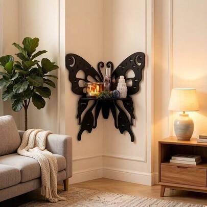 Drewniana półka ścienna, stojak dekoracyjny w kształcie motyla, odpowiedni do sypialni, kuchni i salonu