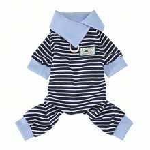 宠物服装，狗狗服饰，条纹项圈四脚狗狗运动套装，欧美新款春夏休闲家居服，牵引绳扣套装，英伦风家居服四脚英伦风狗狗服装 - 灰色 - 查看 4