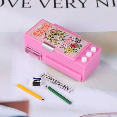 1pc Realistic Mini Multifunctional Pencil Case, Stationery Box, Ruler, Colored Pencils, Miniature Props, Dollhouse Decor, Photography Props