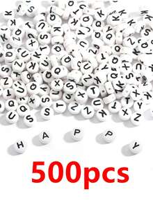 50-500 hạt chữ cái nhỏ bằng acrylic 4x7mm, hạt chữ cái tròn, hạt chữ cái nhiều màu sắc với chữ cái vàng dùng để làm trang sức. - Chữ trắng và đen - Xem 10