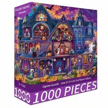 一盒1000片拼图，尺寸70厘米*50厘米，油画风景和卡通图案，成人减压，装饰艺术品，适合作为万圣节、圣诞节、生日礼物 - 彩色 - 查看 22