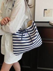 Casual And Minimalist Style. 2026 New Model Women's High-End Daily Versatile Large-Capacity Commuter Classic Striped Crossbody Bag - Navy Blue - View 7