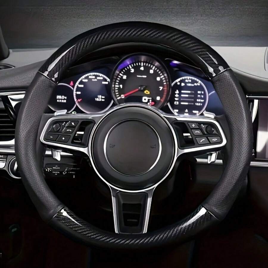 Universal Carbon Fiber Leather 3D Anti-Slip Steering Wheel Cover, Minimalist And Fashionable Car Accessory - Multicolor - View 1