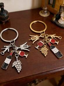 1pc Wine Dropper, Wine Glass, Wine Bottle, Zinc Alloy Keychain, Creative Backpack Key Accessories, Fashionable And Elegant Bag Decoration, Suitable For Labor Day Gifts, Mother's Day Gifts, Father's Day Gifts, Gifts For Friends - Multicolor - View 2
