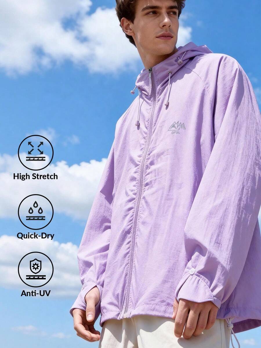 Men's Lightweight Breathable UV Protection Hoodie Jacket, Casual Outdoor Summer Coat - Purple - View 1