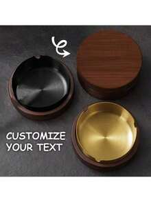 1pc Wooden Ashtray With Lid, Car/Home Anti-Ash, Round Creative Wooden Ashtray, Suitable For Car, Office, Living Room - Ashtray - View 2