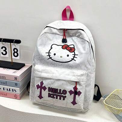 SANRIO Cute Korean Style Backpack, Large Capacity Cross Print Casual Travel Bag For Women, High School & College Students