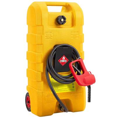 [GARVEE]15 Gallon Portable Fuel Caddy With 10-Ft Hose, Siphon Pump, And 7.5 L/Min Manual Nozzle, Available In Gray, Red, And Yellow For Efficient Fuel Transfer And Storage.