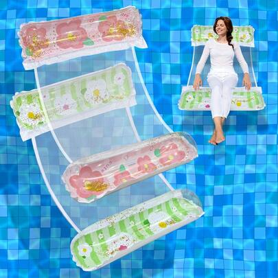 1 chiếc võng hoa đính kim sa bơm hơi, chất liệu PVC, thiết kế di động, thích hợp cho bãi biển mùa hè, hồ bơi, các hoạt động giải trí dưới nước.