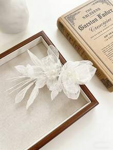 1件装女童珍珠薄纱3D花朵流苏发夹，婚礼伴娘盘发发饰 - 彩色 - 查看 5