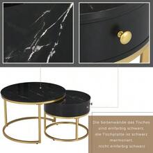 Modern Nesting Coffee Table, Glossy Marble Pattern, Set Of 2 Round Coffee Tables, Round Nesting Side Table - View 8