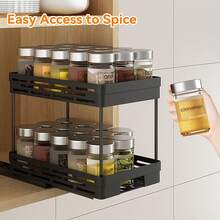 1pc/2pcs 2 Tier Multifunctional Plastic Storage Rack, Large Capacity Double Layer Cabinet Storage Organizer, Drawer Type Storage Shelves For Seasoning Bottle & Spice Jar, Pull Out Under Sink Organizer, Suitable For Cabinet, Kitchen - Multicolor - View 4