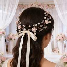 1pc Rhinestone Alloy Handmade Bridal Headband, Wedding Party Accessory - Rose Gold - View 1
