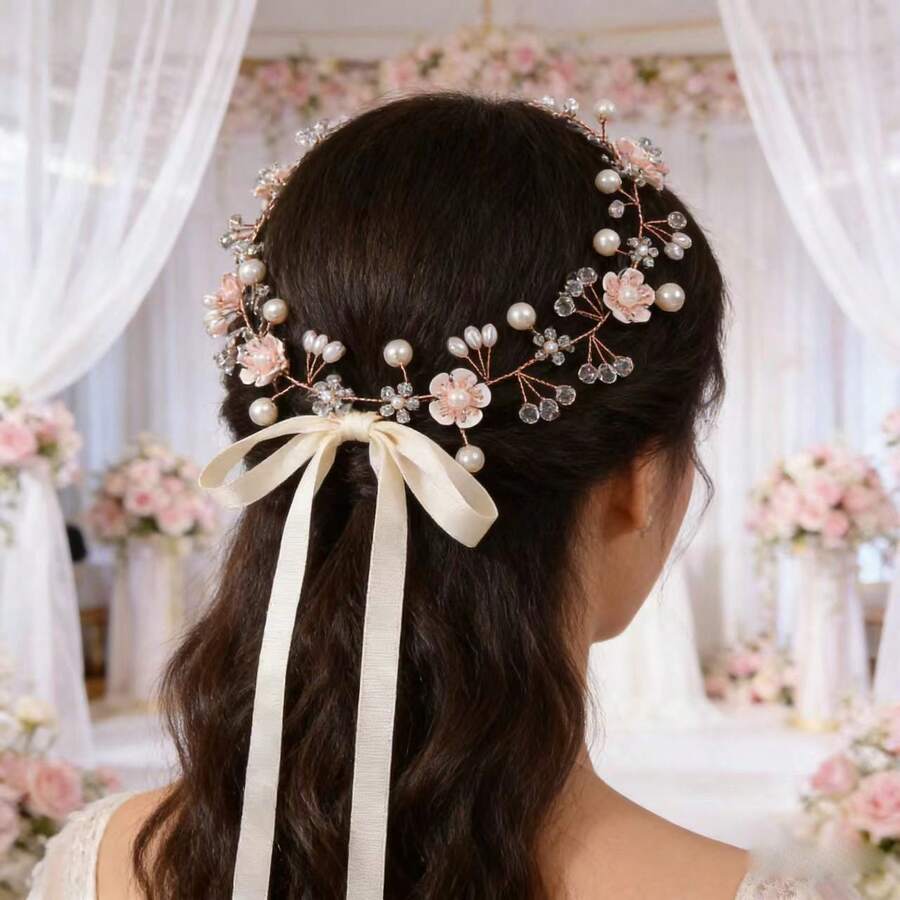1pc Rhinestone Alloy Handmade Bridal Headband, Wedding Party Accessory - Rose Gold - View 1