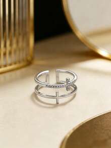 1枚时尚优雅个性化简约风格双层十字设计女士戒指，可调节开口戒圈，奢华鸡尾酒戒指，适合日常休闲佩戴 - 彩色 - 查看 3