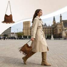 时尚流苏斜挎包单肩包波西米亚风流苏斜挎包高品质耐用材质西部流苏马鞍包单肩包适合日常通勤时尚搭配 - 彩色 - 查看 2