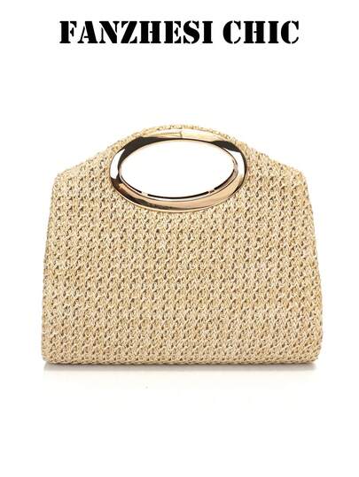 Nowa Woven Bag to modna i swobodna torebka damska w stylu retro ze słomy. Ta damska torba typu tote, torba plażowa lub mała torebka z plecionej słomy w kolorze złota, idealna na plażę, posiada mocne magnetyczne zapięcie, podwójny uchwyt do noszenia w dłoni oraz małą, kwadratową torebkę z plecionym, wydrążonym wzorem. Idealna dla dziewczynek na imprezy, spotkania towarzyskie, podróże, kolacje lub codzienne dojazdy do pracy.