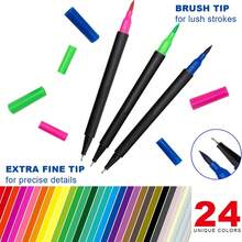 Bộ bút dạ hai đầu 24/12 màu, bút vẽ có đầu mảnh và đầu cọ, đồ dùng học tập, thích hợp cho sách tô màu, sổ kế hoạch, ghi chú, tô màu. - Bộ - Xem 9