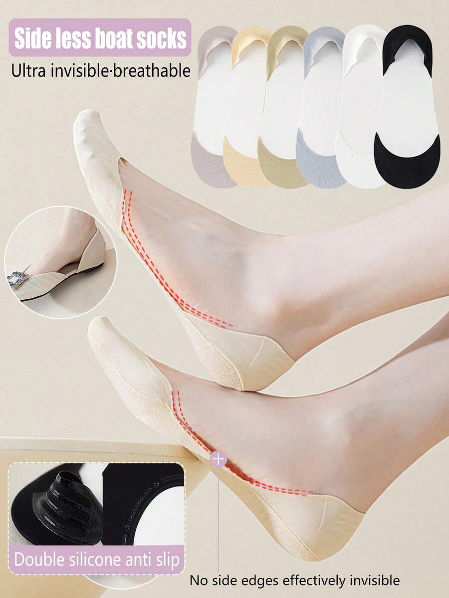 1/3/4/6 Pairs Women's Colorful No-Show Boat Socks, Thin Invisible Socks, Minimalist, Non-Slip, Suitable For Pumps And Shoes, Spring/Summer/Autumn - Multicolor - View 1