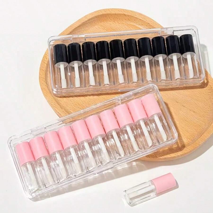 10pcs 3ml Lip Gloss Tube Samples, Mini Round Refillable Containers, Cosmetic Packaging Boxes, Suitable For Daily Refilling And DIY Cosmetics, No Storage Box - A - View 1