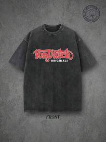 Vons Dutchs Originals Double-Sided Print Washed T-Shirt, Flying Eyeball & Tiger Retro Kustom Kulture Graphic Tee, Premium Cotton Vintage Streetwear, High Quality T-Shirt, Classic Washed Shirt, Washed Pure Cotton T-Shirt, Casual Style, Perfect Gift Choice, Comfortable, Fashion Street Style Pure Cotton T-Shirt. - 黑色 - 查看 3