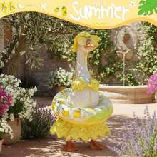 Summer Porch Goose Outfit Set For 23'' Cement Plastic Lawn Goose Statue,Funny Lemon Bikini Clothes With Inflatable Swim Ring, Sun Hat & Glasses, Cute Beach-Themed Decor For Outdoor Yard Statues(The Goose Statue Is Not Included) - A - View 6