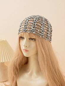 1 Mũ len đan tay đính sequin nhẹ, khoét lỗ cho nữ, thích hợp mặc ngoài trời hàng ngày vào mùa xuân, mùa hè, mùa thu, phụ kiện mùa thu - Kim sa rỗng - Xem 17