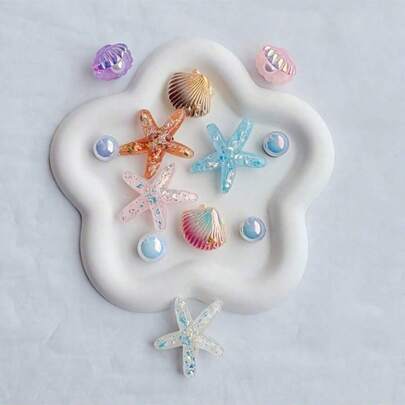 12pcs/Set Ocean Series Detachable Shoe Charms, Artificial ABS Seashell Beach Star Shell Decor For Sandals, Garden Shoes, Bag Decoration