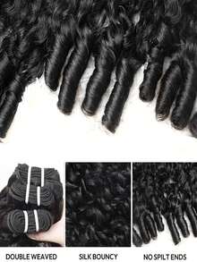 Tóc giả nguyên chất xoăn tự nhiên màu đen, chưa qua xử lý, mã 3C4A, đuôi xoắn. - Natural Black - Xem 7
