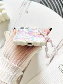 Painting Floral Painted Braided Wave Edge Minimalist Elegant TPU Painted Shockproof Phone Case With Beaded Bracelet Accessory, Compatible With IPhone 17pro/17Air /17/17promax 16/11/16pro/16plus/16promax/16e/15Promax/13/14/12/XS/XR/7G/8PXR /7/8, 15Promax, 13, 14, Soft Case, P12, X, 12/14 Painted TPU Shockproof Soft Case - Multicolor - View 4