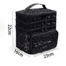 Black Minimalist Fashion Mesh Leopard Print, Large Capacity Multi-Functional 3-Layer Makeup Bag, Single Handle Multi-Pocket Convenient Design, Foldable Storage Bag, Compartment Storage - Black - View 4