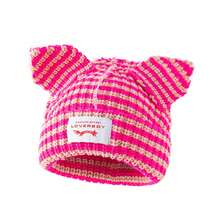 Stripe Knit Beanie Hats Cute Bunny Ears Grunge Cap Fluffy Winter Warm Knit Crochet Outdoor Slouchy Beanie Fashion - Blue White - 查看 9