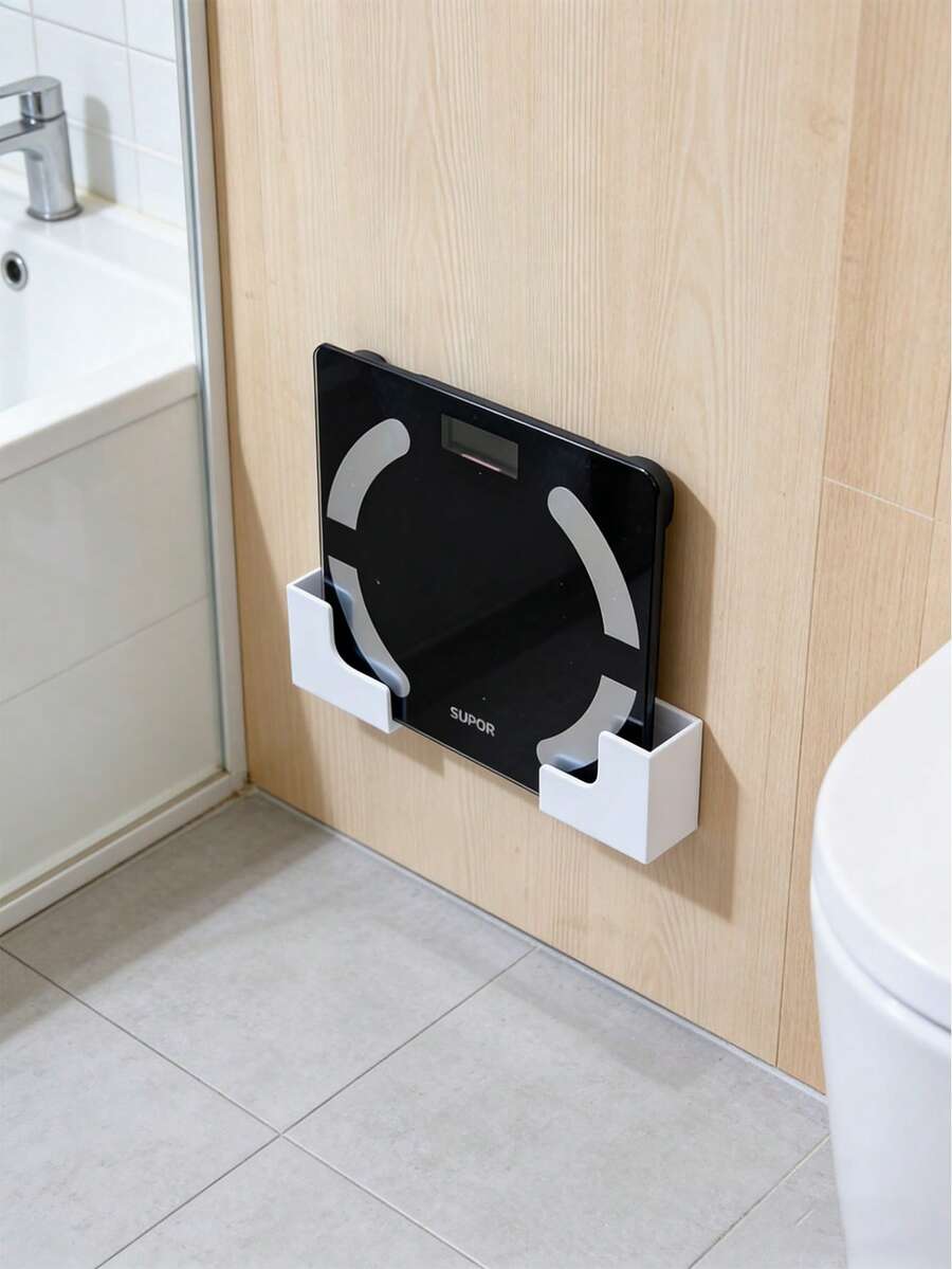 2pcs Wall-Mounted Weight Scale Storage Rack - Seamless Adhesive Installation, Plastic Material, Space-Saving Design, Suitable For Bathroom And Home Gym, Compatible With Body Fat Scale And Fitness Equipment, Bathroom Storage Rack, Fashionable Appearance, Easy Installation, With Storage Box - Multicolor - View 1