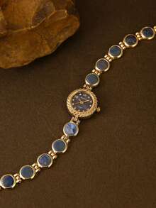 时尚精致的圆形女士石英表，适合日常佩戴，也可作为生日/毕业礼物、休闲聚会和宴会的配饰。 - 藍色 - 查看 3