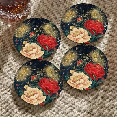 4pcs 2D Printed Mother's Day Themed Coasters, Made Of PET Material, Suitable For Patio, Kitchen, Living Room, Family Gathering Dining Table Decor, Gift For Friends And Family On Holidays, Suitable For Valentine's Day, Wedding, Mother's Day, Birthday Party Home Decor Accessories, Best Gift For Friends