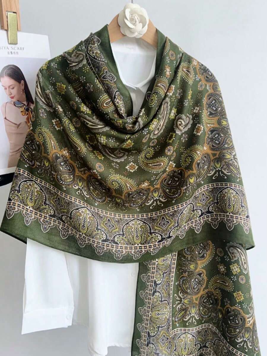 Scarf Women's Versatile Long Shawl Outer Thin Spring And Summer Gauze Scarf Silk Scarf Women's Autumn And Winter New Large Flower Scarf - Mint Green - View 1