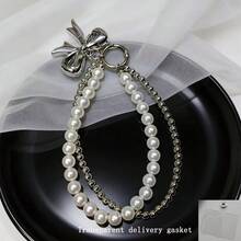 1个银色蝴蝶结双层仿珍珠吊坠，金属串珠手机挂绳/包包配件 + 附赠卡片 - 彩色 - 查看 5