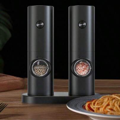 Stainless Steel Wireless Electric Grinder, Gravity Sensing Pepper Grinder, Kitchen Sea Salt Seasoning Grinder, Automatic Black Pepper Grinder, White Pepper Grinder, Adjustable Thickness, With LED Light, Battery Powered, One Handed One Key Start, ABS Material, Kitchen Delicacy, Perfect Gift