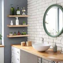 Kệ gỗ treo tường kiểu cổ điển, giá trang trí tường, kệ phòng tắm, nhà bếp có chốt chặn, khung ảnh trang trí hiện đại cho phòng ngủ, phòng khách. - màu gỗ - Xem 3