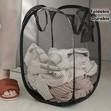 Pop-Up Mesh Laundry Basket, Foldable Fabric Basket With Ergonomic Handle, High Capacity Unlined Storage, Black And Red Options, Laundry Room Accessories, Laundry Basket - View 1
