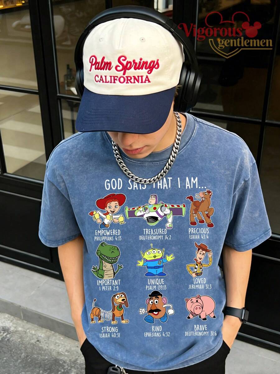 Disney Characters Bible Affirmations Vintage Wash T-Shirt - Royal Blue - View 1