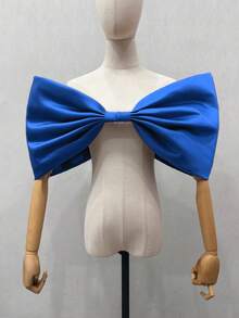 1pc White Satin Exaggerated Puff Bowknot White Bridal Shawl Accessory - Multicolor - View 20