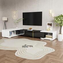 Modern TV Unit, Variable Length (140 - 260 Cm) With Rotating Function, White Marble Texture, Matte Black Finish, Gold Finish. - Black - View 7