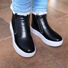 Casual Ankle Boots With Fur Lining - Boots With Fur - Warm Fur-Lined Ankle Boots - 黑色 - 查看 2